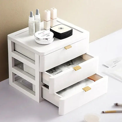 Modern white desktop organizer drawer with gold handles bedroom rack