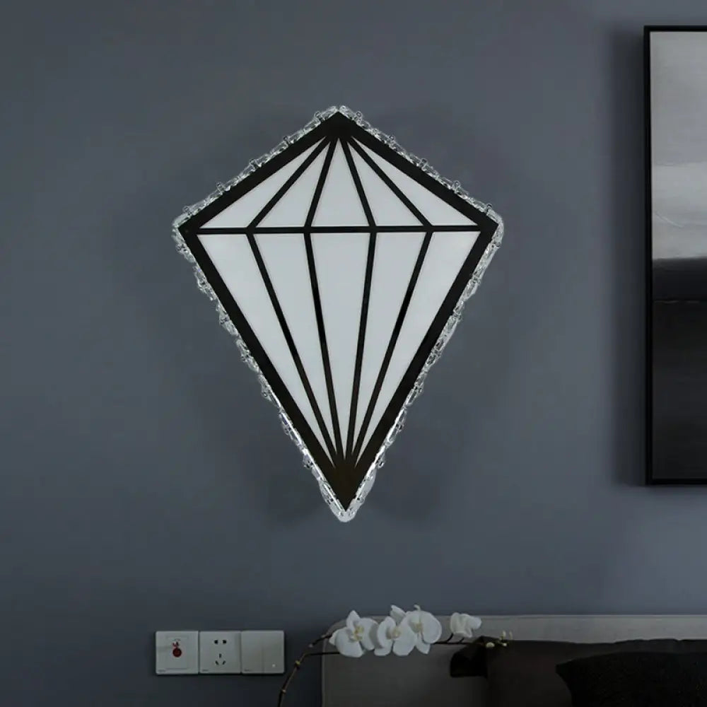 DecorBites™ Modern White Diamond LED Wall Sconce with Crystal Deco - Warm/White Light