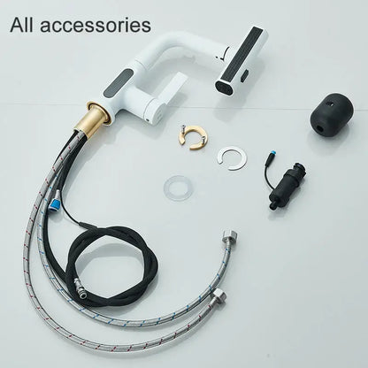 Modern white digital display basin faucet bathroom pull out shower head