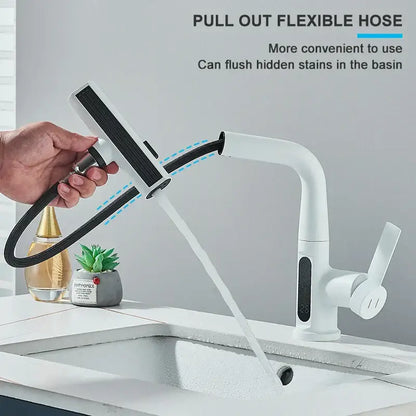 Modern white digital display basin faucet bathroom pull out shower head