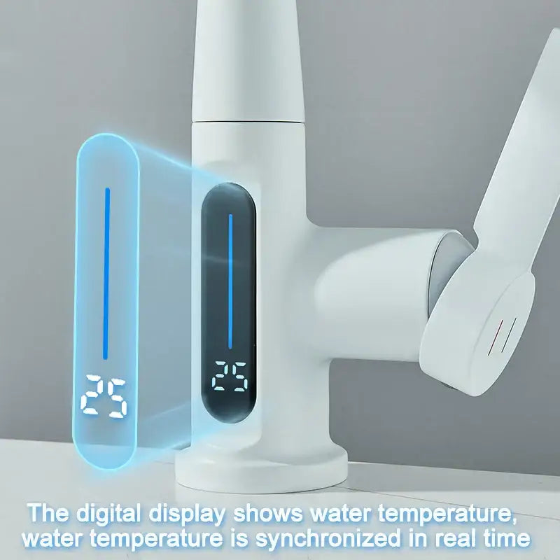 Modern white digital display basin faucet bathroom pull out shower head