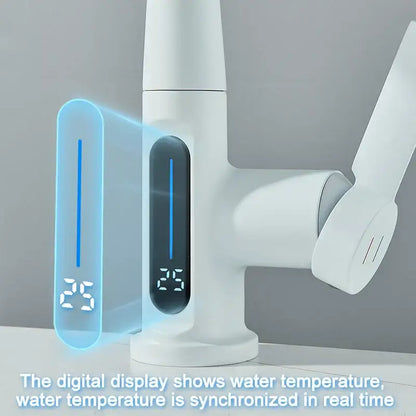 Modern white digital display basin faucet bathroom pull out shower head