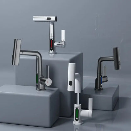 Modern white digital display brass basin faucet for bathroom