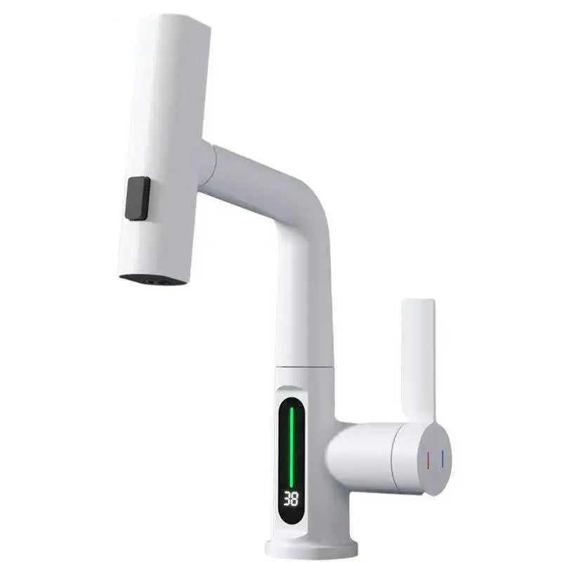 Modern white digital display brass basin faucet for bathroom