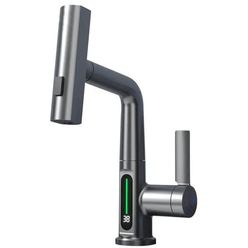 Modern white digital display brass basin faucet for bathroom
