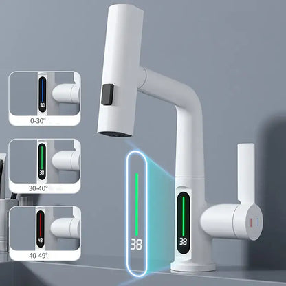 Modern white digital display brass basin faucet for bathroom