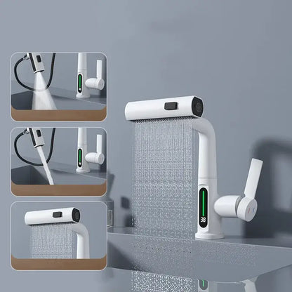 Modern white digital display brass basin faucet for bathroom