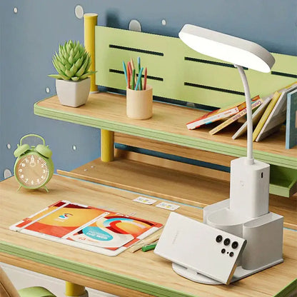 Modern white dimmable led desk lamp with pen holder for bedroom