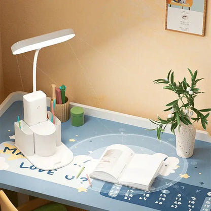 Modern white dimmable led desk lamp with pen holder for bedroom