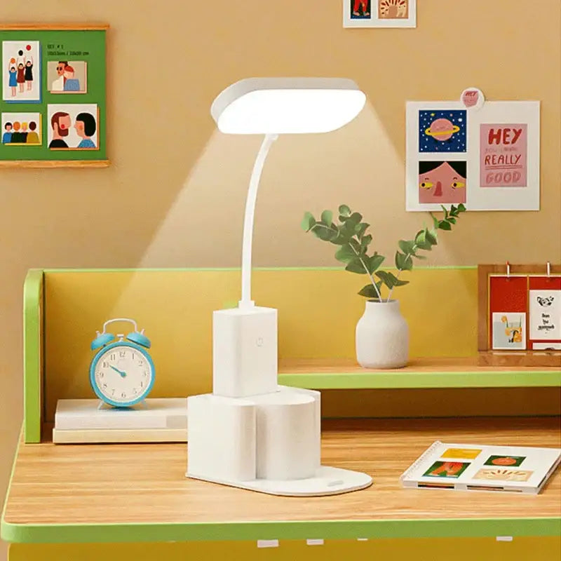 Modern white dimmable led desk lamp with pen holder for bedroom