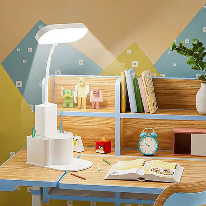 Modern white dimmable led desk lamp with pen holder for bedroom
