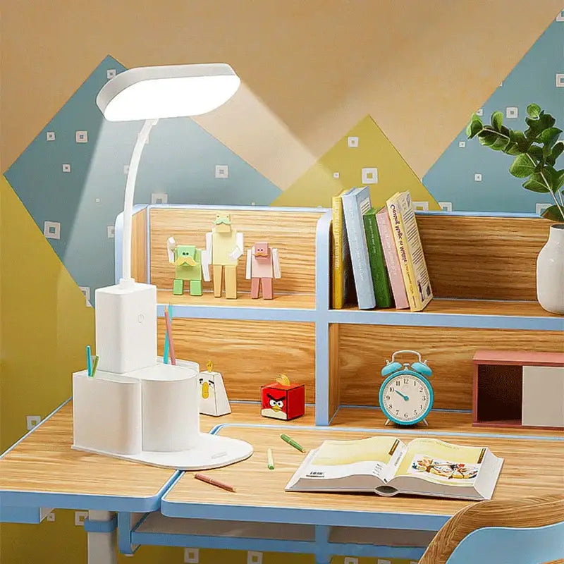 Modern white dimmable led desk lamp with pen holder for bedroom