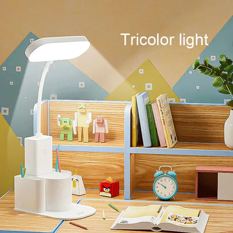 Modern white dimmable led desk lamp with pen holder for bedroom