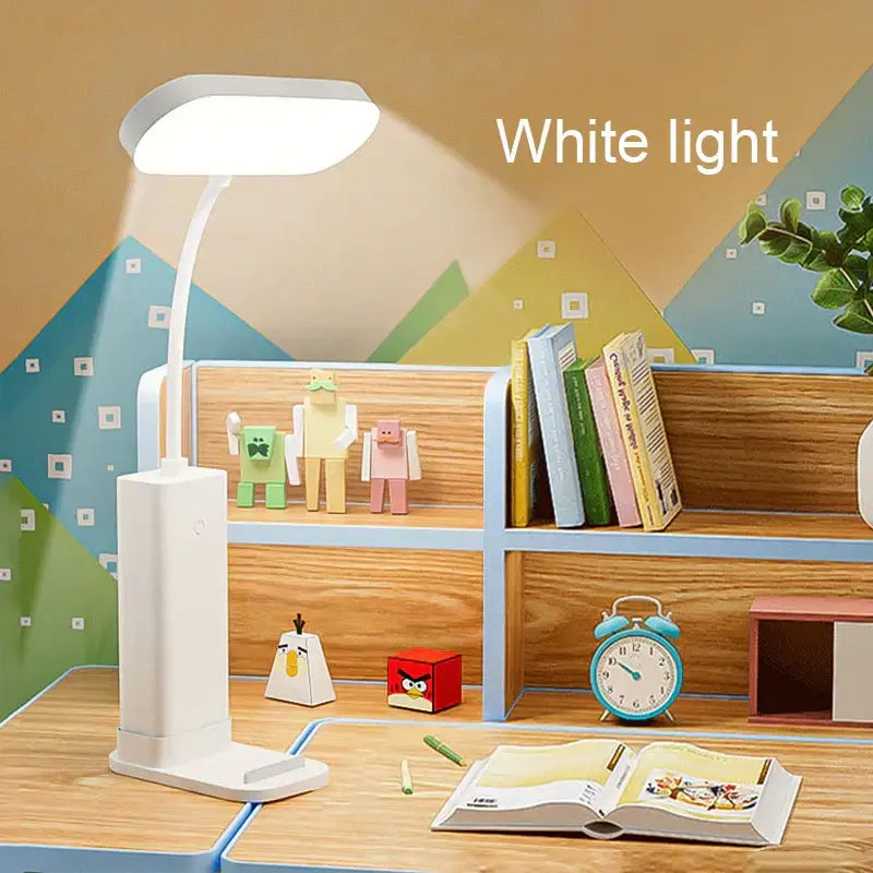 Modern white dimmable led desk lamp with pen holder for bedroom