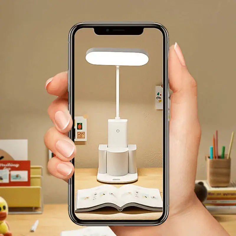 Modern white dimmable led desk lamp with pen holder for bedroom