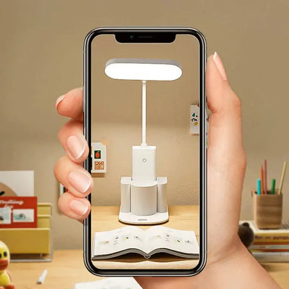 Modern white dimmable led desk lamp with pen holder for bedroom