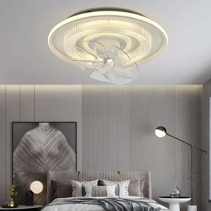 Modern white dimmable led fan ceiling lamp for bedroom