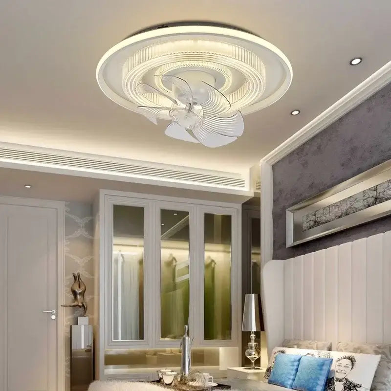 Modern white dimmable led fan ceiling lamp for bedroom