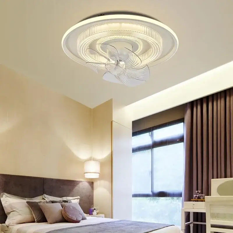 Modern white dimmable led fan ceiling lamp for bedroom