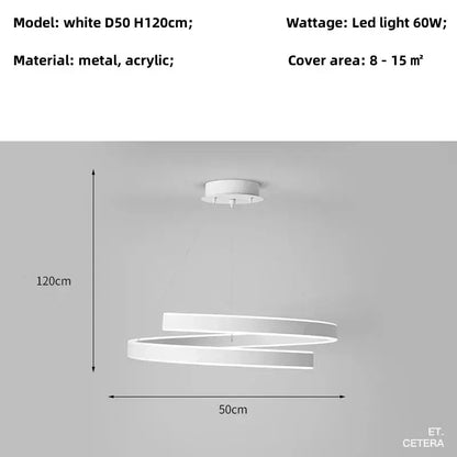 Modern white dimmable metal acrylic pendant ring light dining room