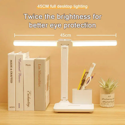 Modern white dual arm led desk lamp with pen holder bedroom light