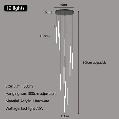 Modern white duplex loft led chandelier stairway pendant light