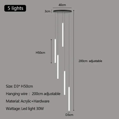 Modern white duplex loft led chandelier stairway pendant light