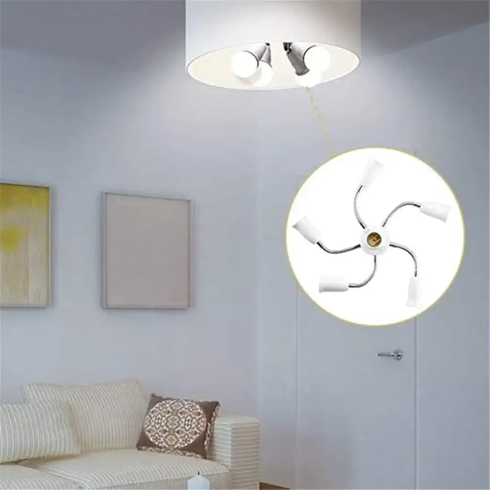 Modern white e27 socket splitter with flexible arms for living room