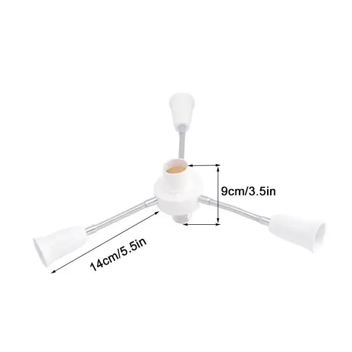 Modern white e27 socket splitter with flexible arms for living room