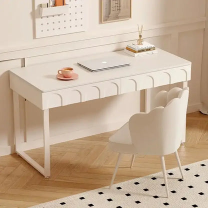Modern white elegant writing desk with curved drawers for bedroom