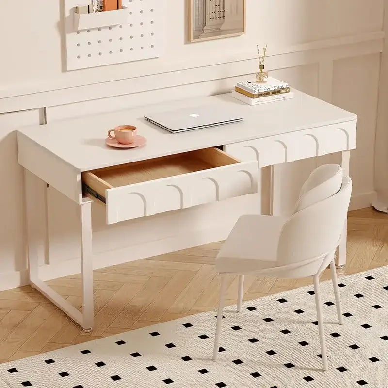 Modern white elegant writing desk with curved drawers for bedroom