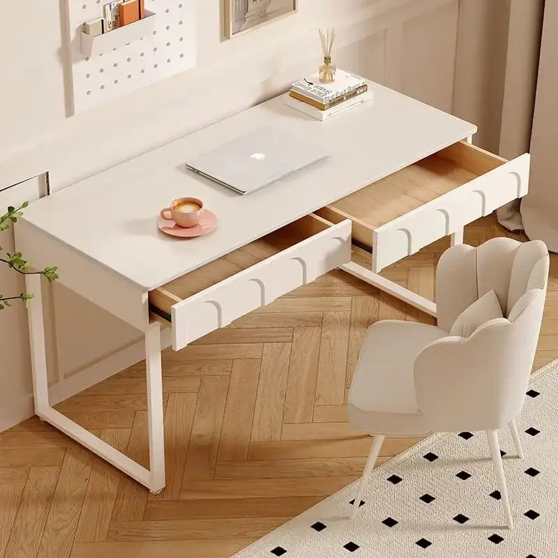 Modern white elegant writing desk with curved drawers for bedroom