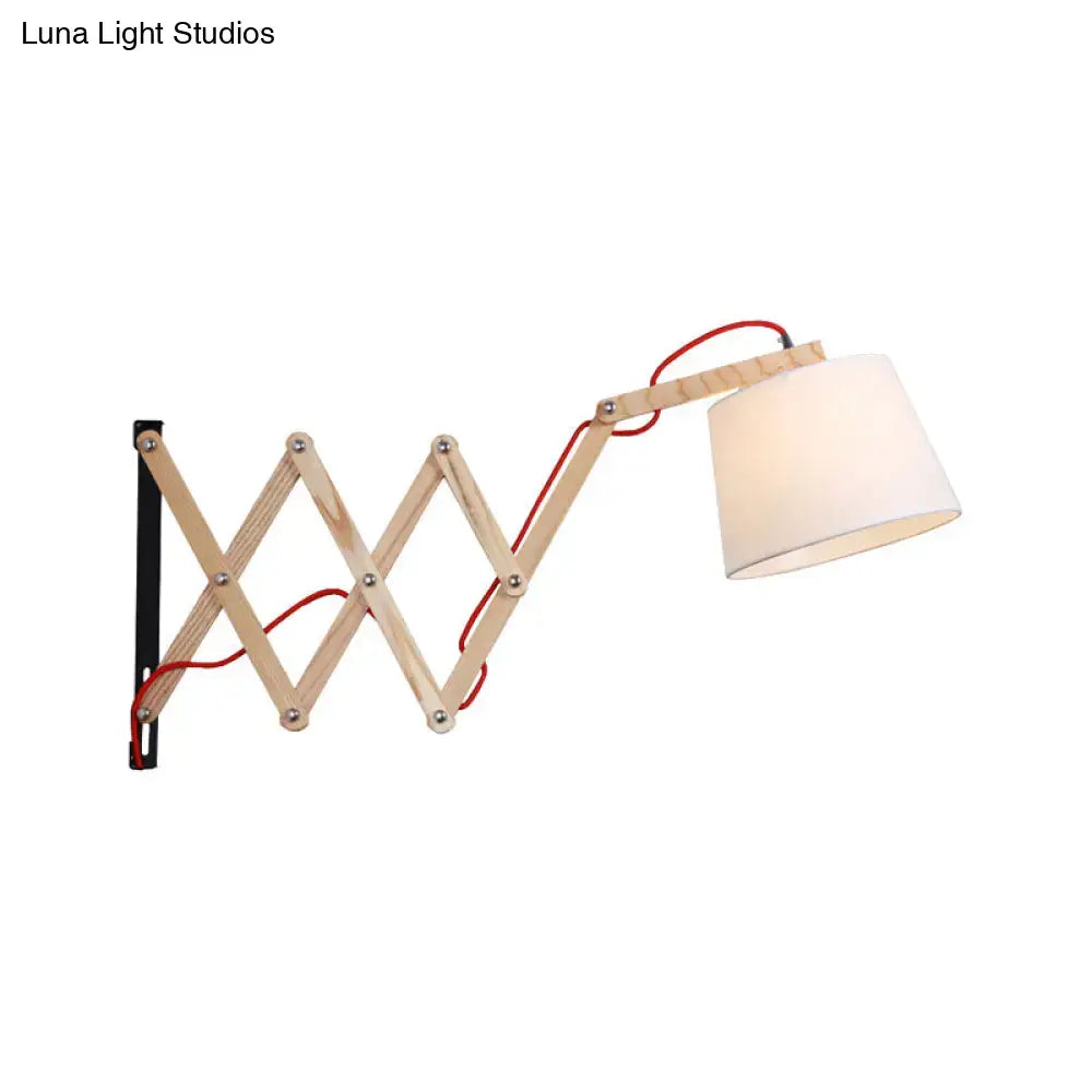 Modern white fabric wall lamp with wood extendable arm living room
