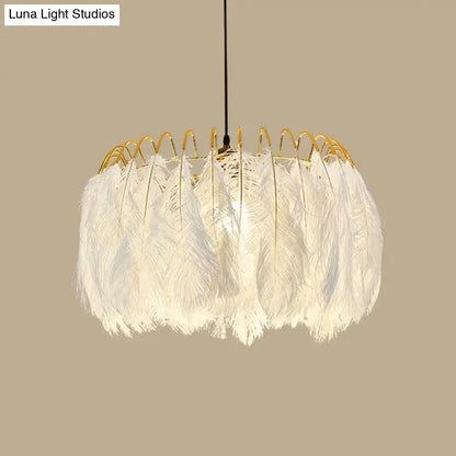 Modern white feather chandelier gold wire living room pendant light