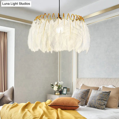 DecorBites™ Modern White Feather Hanging Chandelier for Living Room