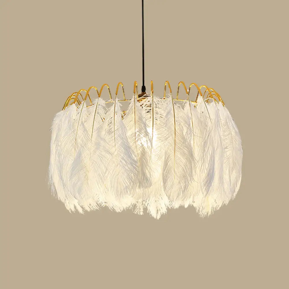 DecorBites™ Modern White Feather Hanging Chandelier for Living Room