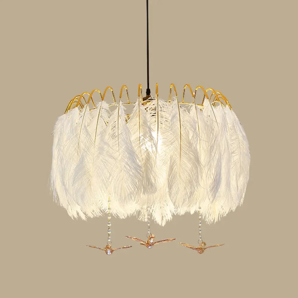 DecorBites™ Modern White Feather Hanging Chandelier for Living Room