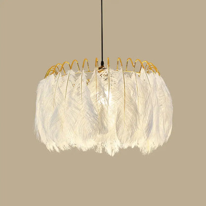 DecorBites™ Modern White Feather Hanging Chandelier for Living Room