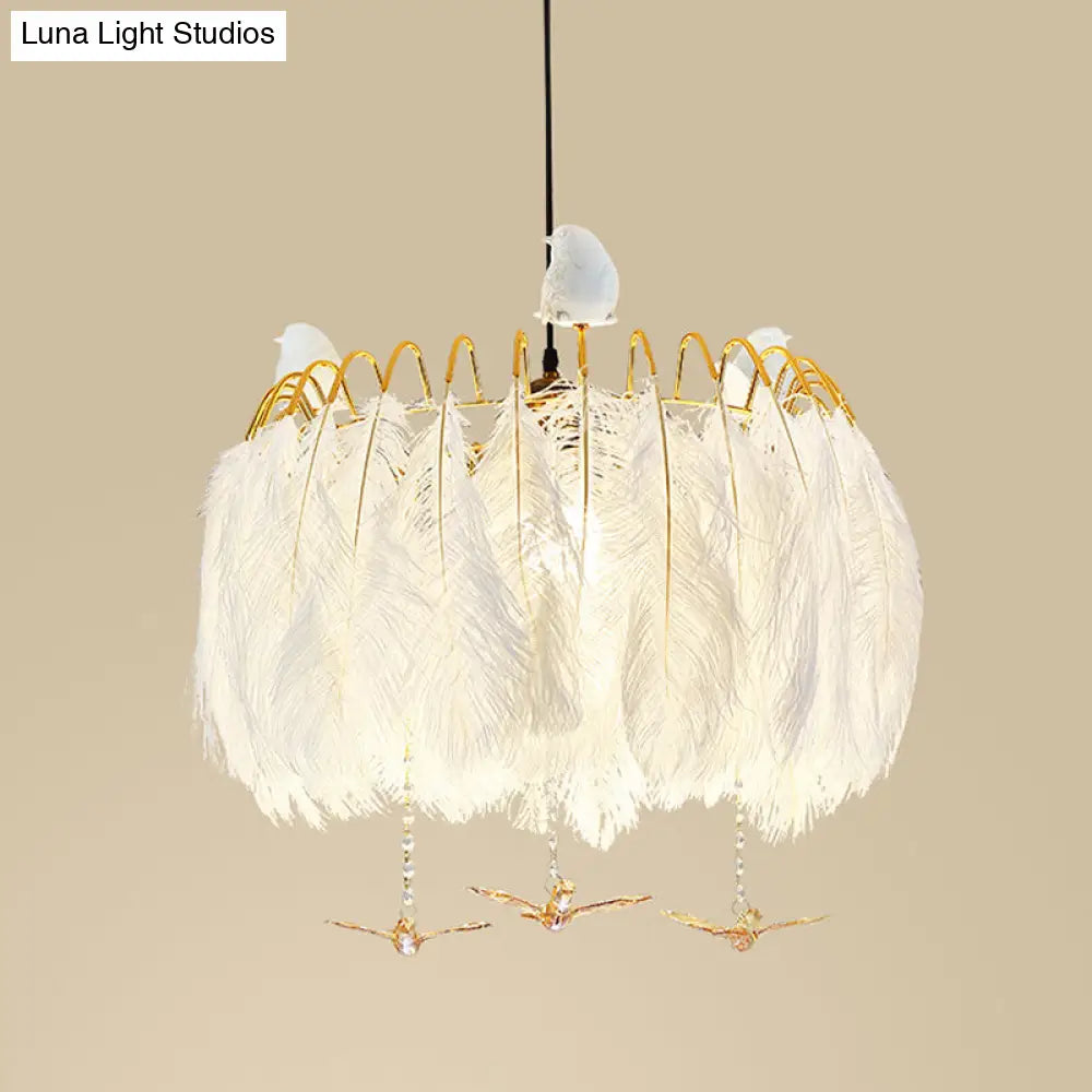 DecorBites™ Modern White Feather Hanging Chandelier for Living Room