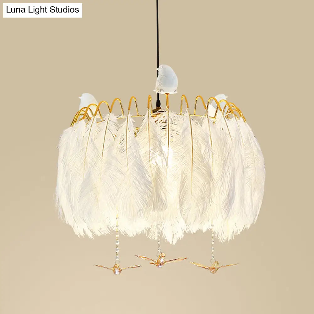 DecorBites™ Modern White Feather Hanging Chandelier for Living Room