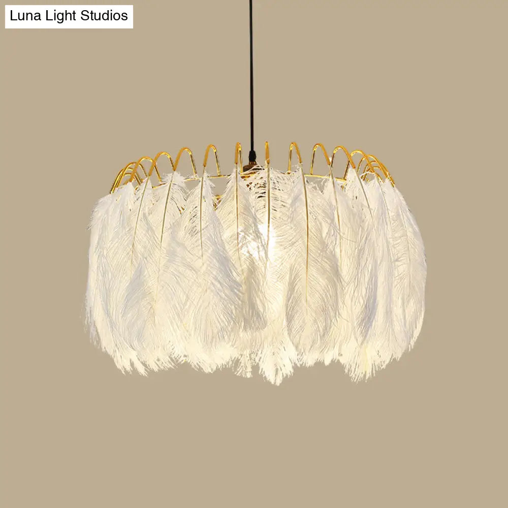 DecorBites™ Modern White Feather Hanging Chandelier for Living Room