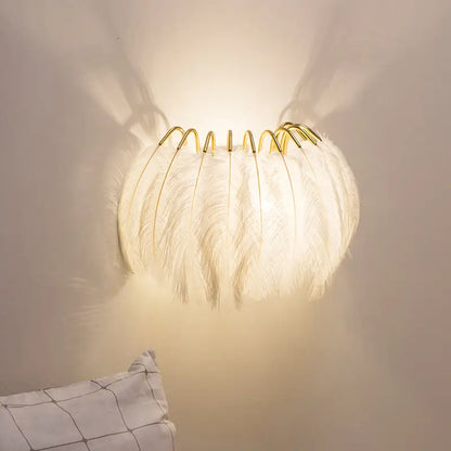 Modern white feather metal wall sconce bedroom lighting