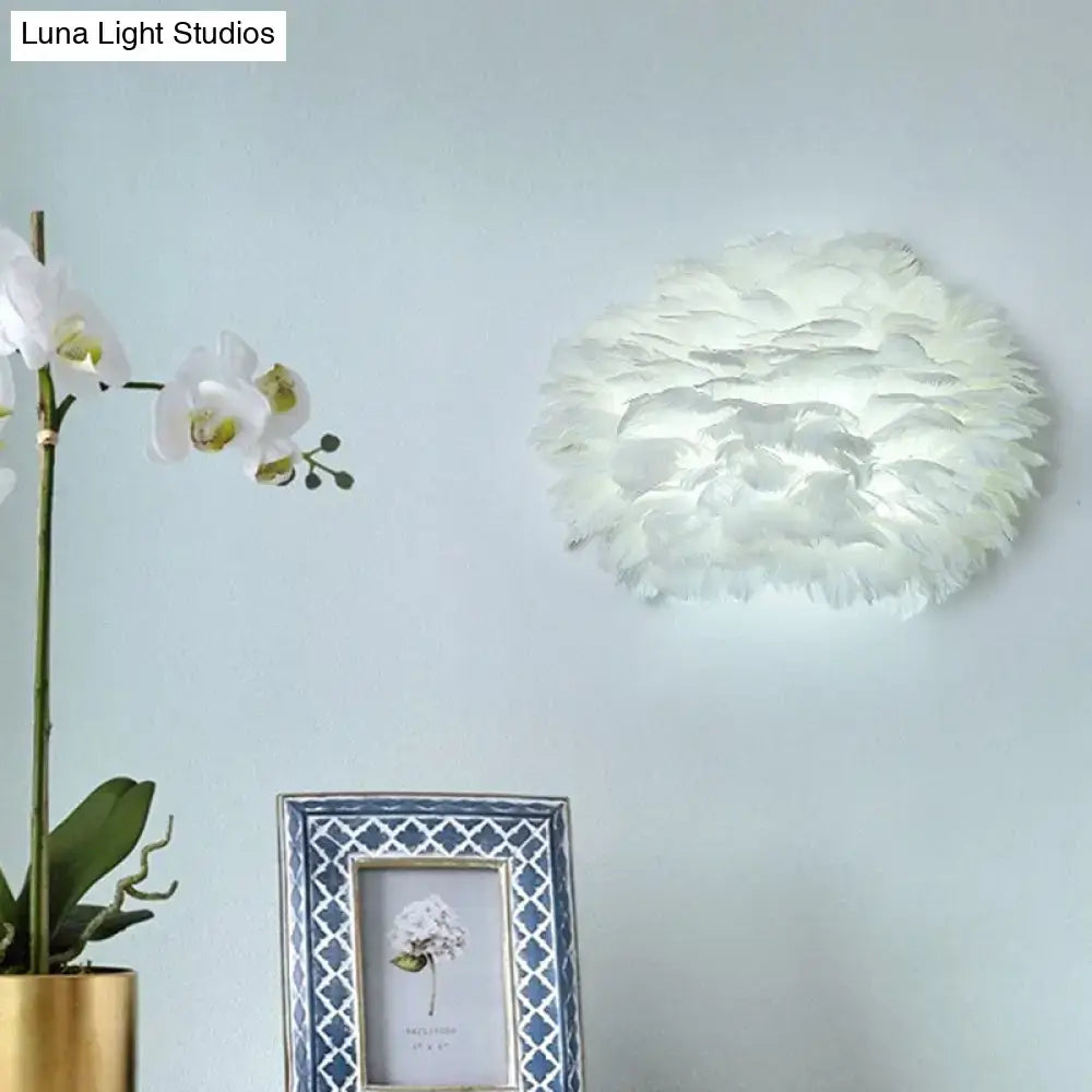 Modern white feather wall lamp stylish home decoration bedroom