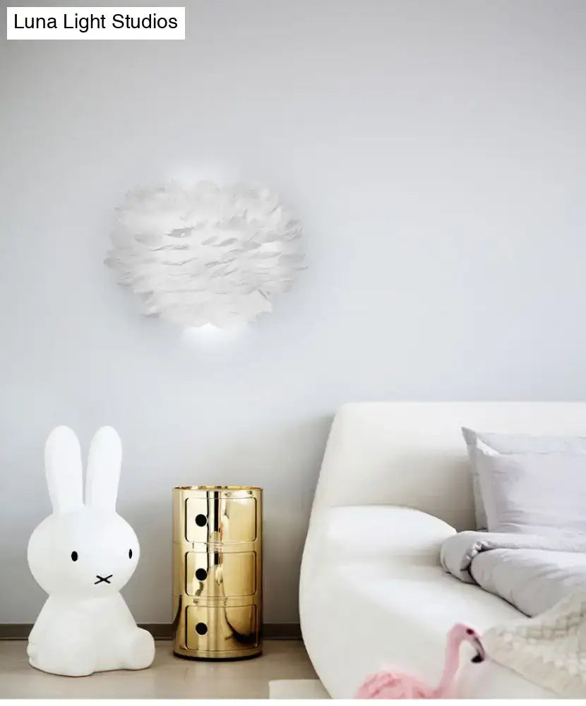 Modern white feather wall lamp stylish home decoration bedroom
