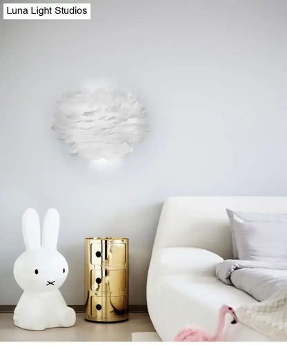 Modern white feather wall lamp stylish home decoration bedroom
