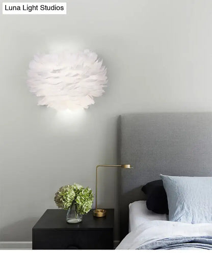 Modern white feather wall lamp stylish home decoration bedroom