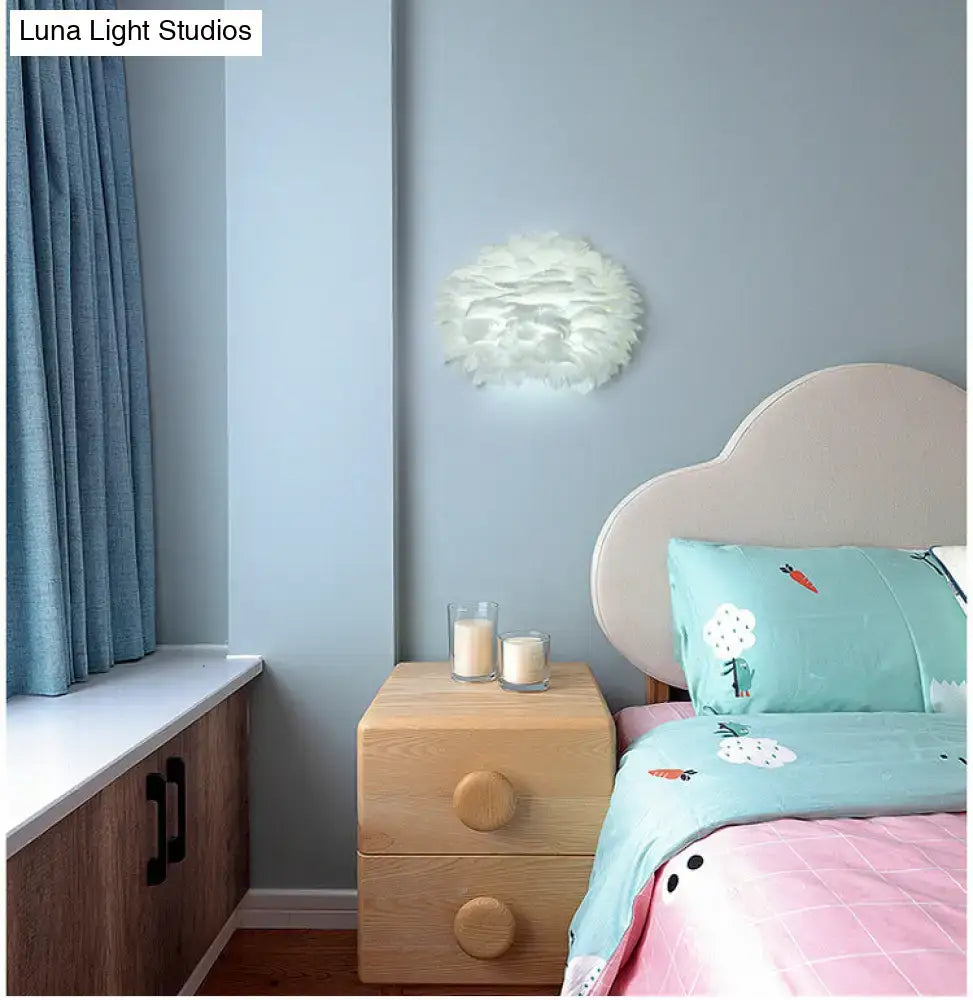 Modern white feather wall lamp stylish home decoration bedroom