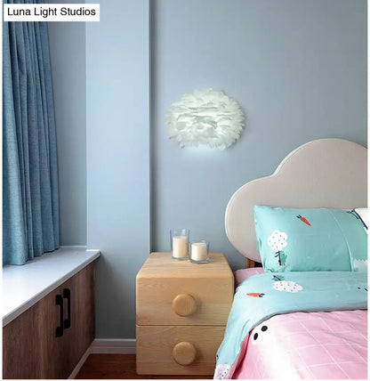 Modern white feather wall lamp stylish home decoration bedroom