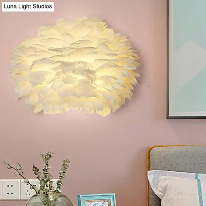 Modern white feather wall lamp stylish home decoration bedroom