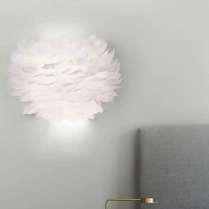 Modern white feather wall lamp stylish home decoration bedroom